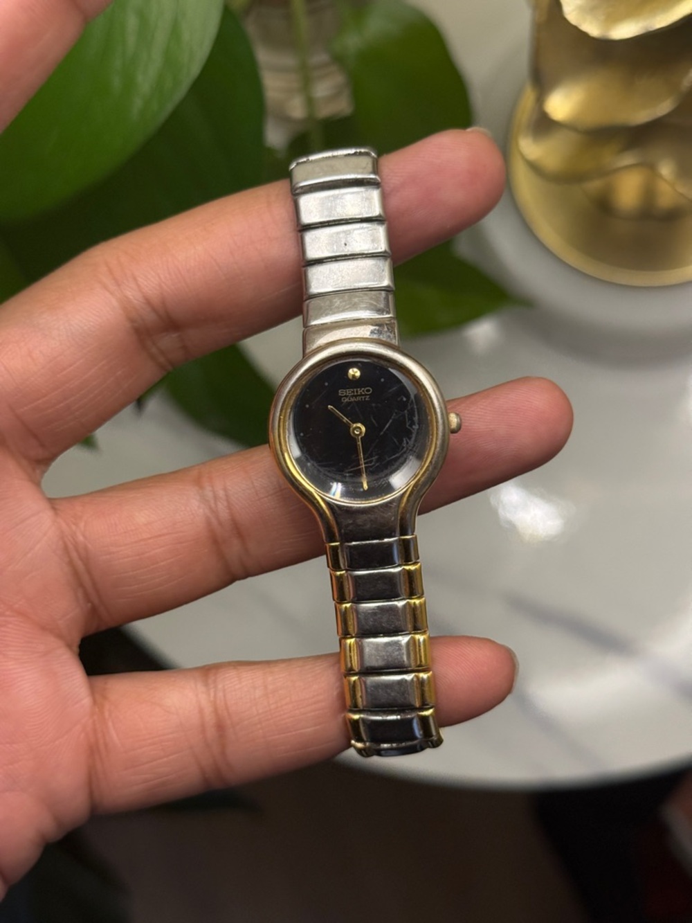 Seiko Two-Tone Silver and Gold Women's Quartz Watch with Black Dial